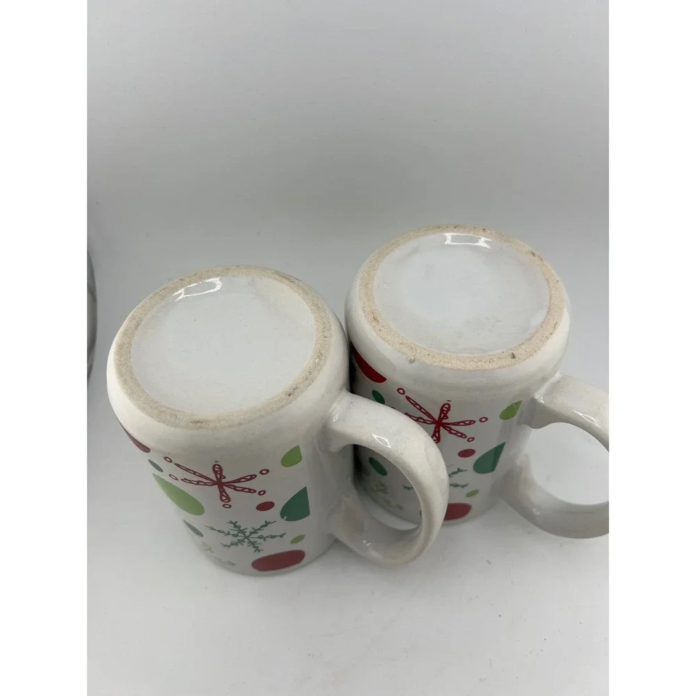 Christmas Coffee Hot Chocolate Tea Cup Mug Pair Retro Snowflake Balls‎ Cute